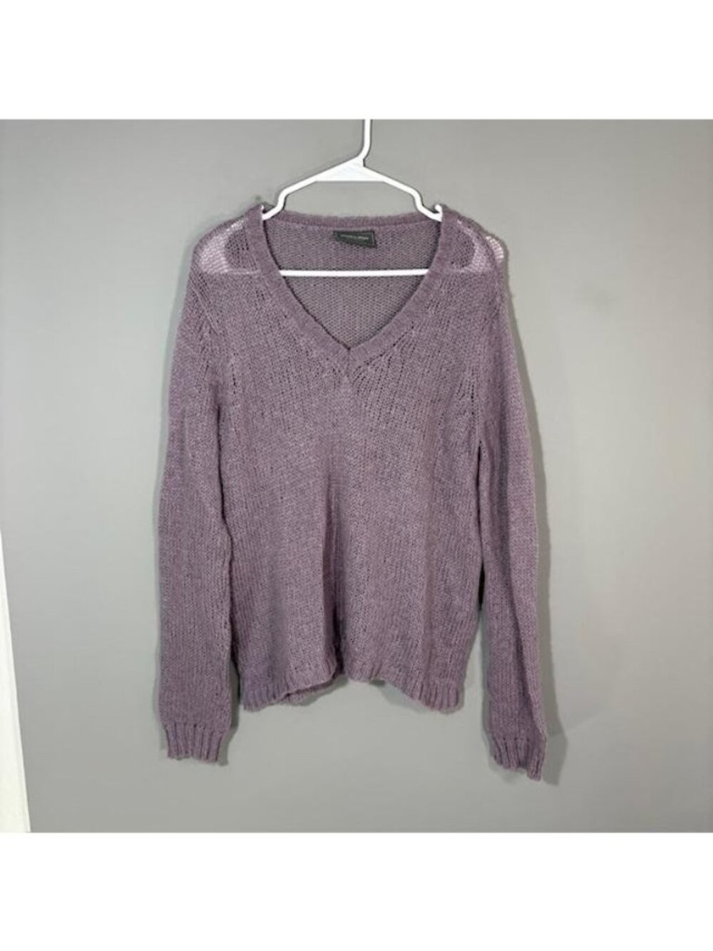 Wooden Ships Sweater Womens S/M Purple Mohair Wool V Neck Open Knit Lightweight